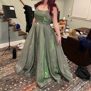 Elegant Iridescent Green Evening Gown